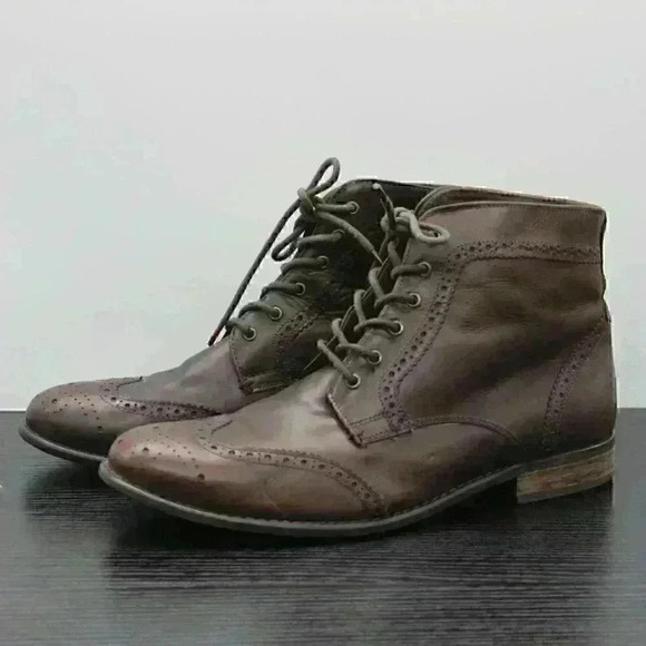 BDS Studio Ink Men's Brown Leather Wingtip Boots - Picture 1 of 10